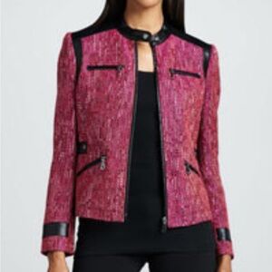 Berek Fuchsia and Black Tweed Blazer with leather accents